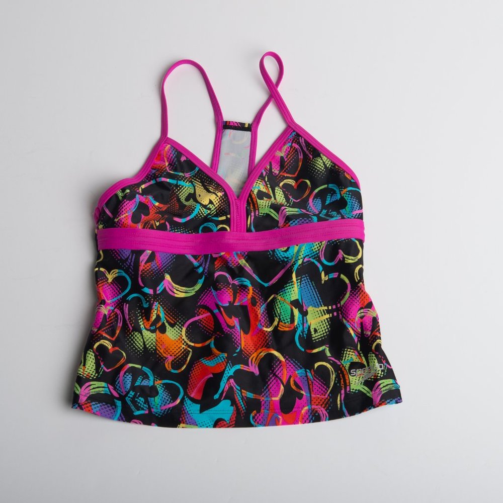 Speedo Girls Hearts Racerback Tankini Top | 12 | Black Multi